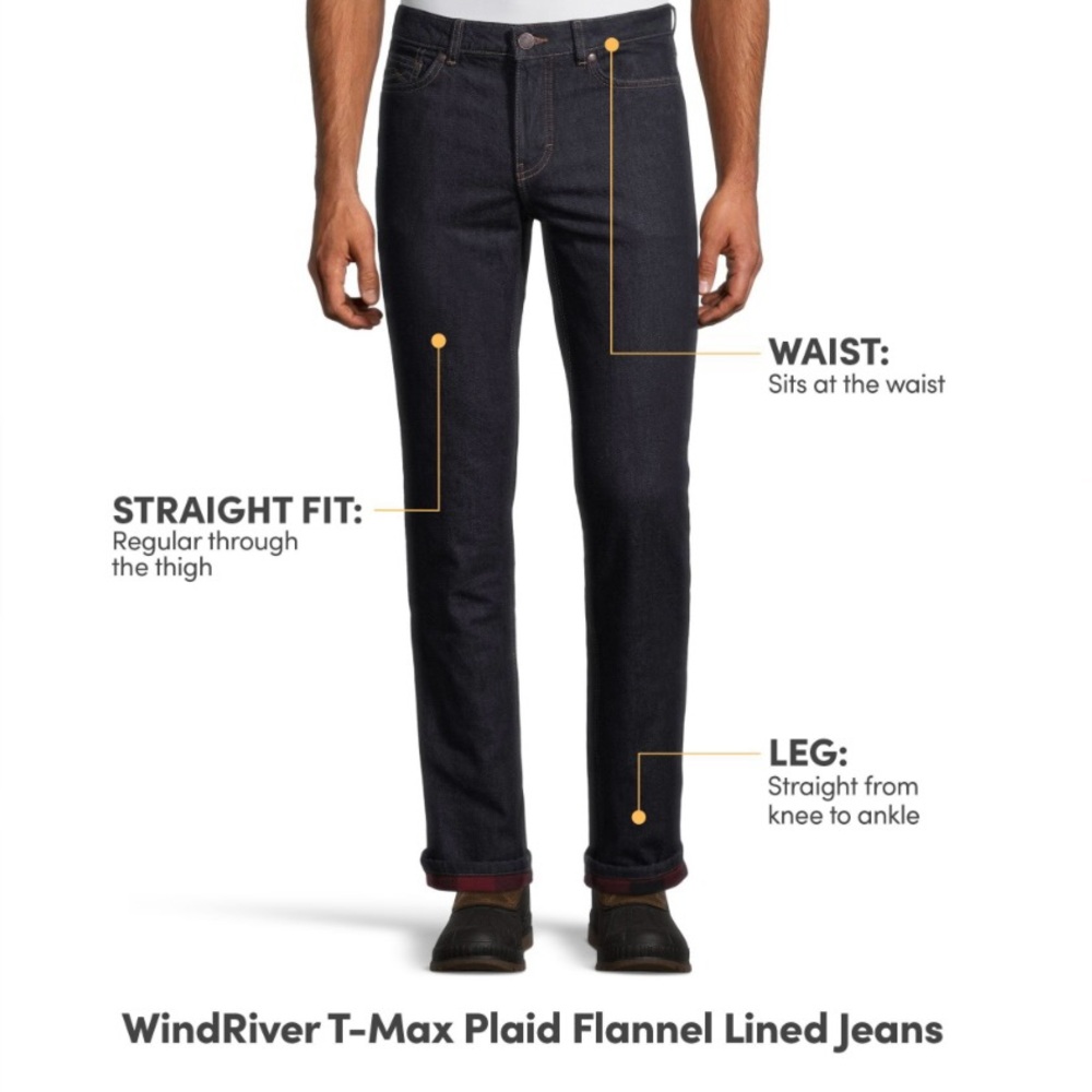 WindRiver Men's Plaid Flannel Lined T-Max Straight Leg Jeans
